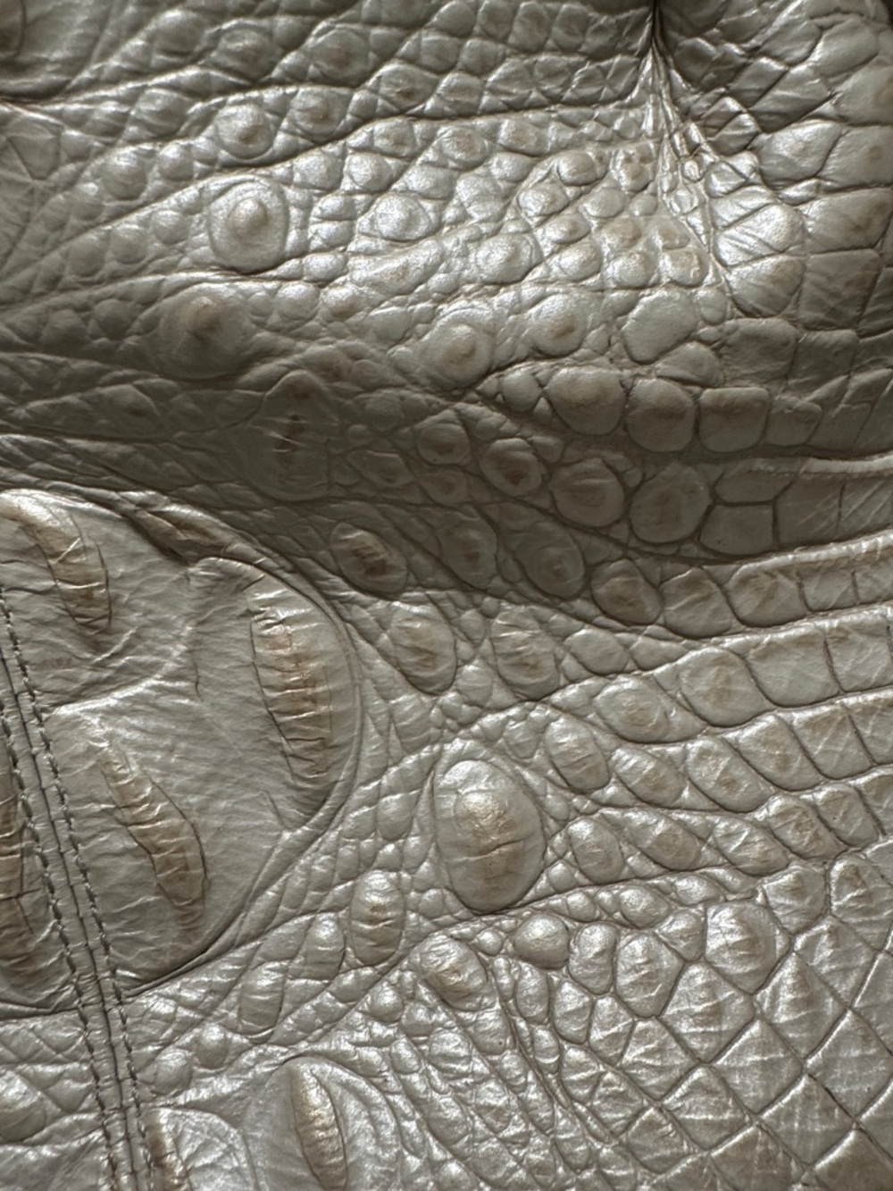 Brahmin Elisa Silver Croc-Embossed Leather Shoulder Bag / Hobo with Brown Trim - Picture 14 of 15